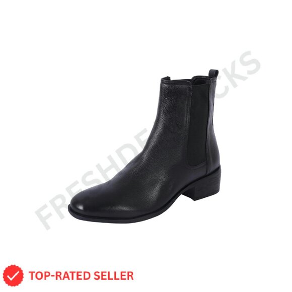 Leather Chelsea Ankle Boots Classic Chic Pull-On Block Heel Minimal
